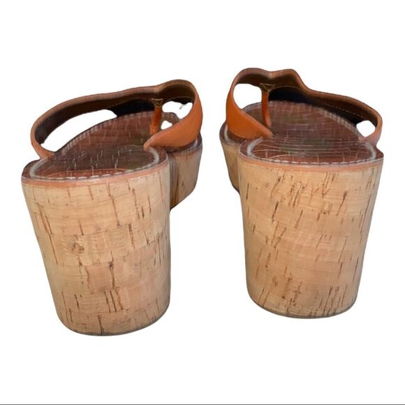 Women’s Sam Edelman Romy Brown Patent Leather Cork Thong Wedge Sandal-Size 9.5 - Picture 6 of 10